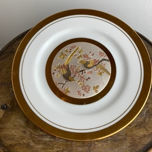 The Art of Chokin 24KT Gold Rim Birds & Flowers Design 6.5" Decorative Plate - Picture 1 of 6